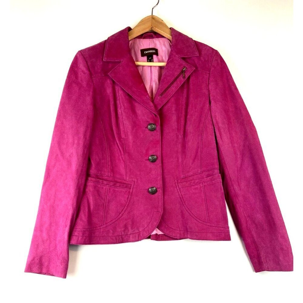 Danier Women's Vintage Hot Pink Genuine Leather Jacket Size Small / UK 12